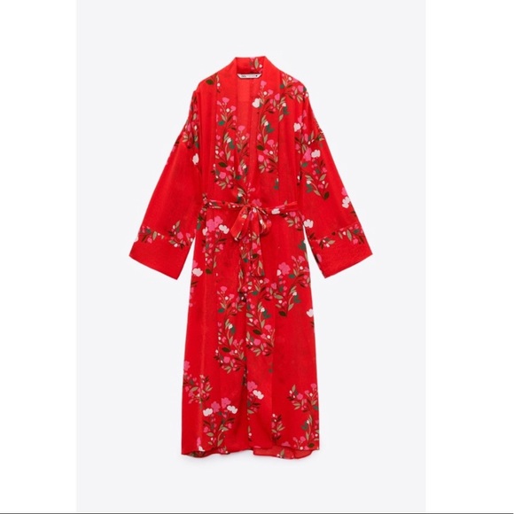 ZARA FLORAL LONG KIMONO STYLE PRINT DRESS - Picture 5 of 7